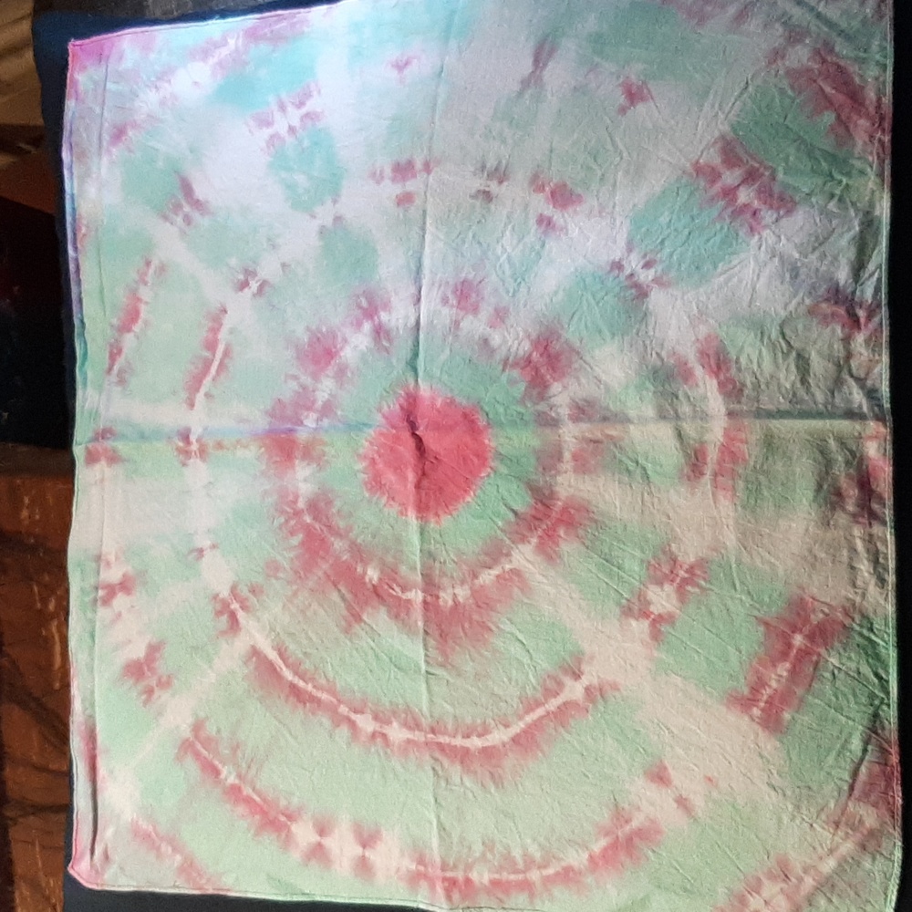 Hand Dyed Bandana. Red and green tie dye bandana.